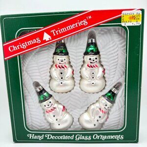 Set Of 4 Christmas Trimmeries Snowman Glass Ornaments 1990